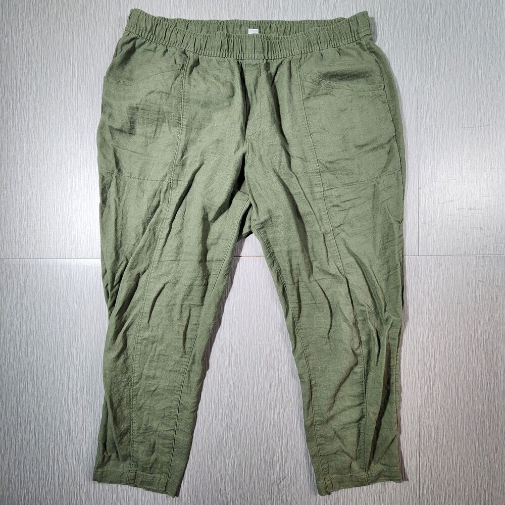 Old Navy Linen Pants Women XL 36x27 Green High Rise Straight Taper Casual Lounge